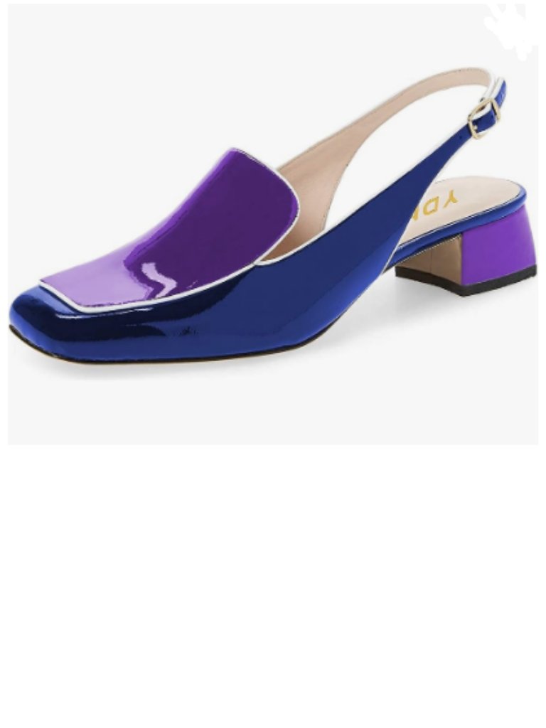 Ydn Blue And Purple Square Toe Block Low Heels Slingback Formal Loafer Shoes
